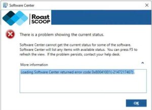 SCCM Loading Software Center returned error code 0x80041001